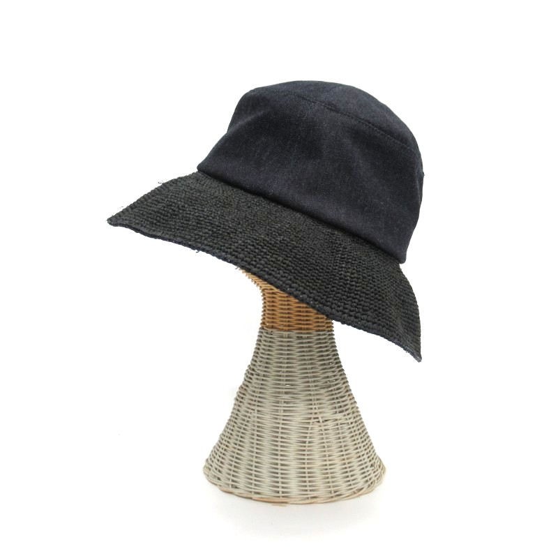 NAMIKI  コットンクロス＊ラフィアキャペリンハット  NV×BK73